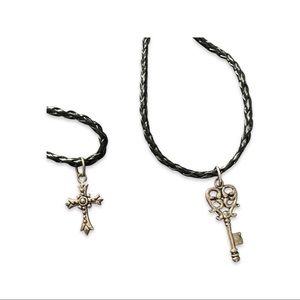 Cross and Key Black Necklace